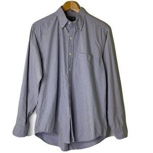 Lands' End Men's size Medium 15/15.5 Long Sleeve Button Front Plaid Shirt Blue